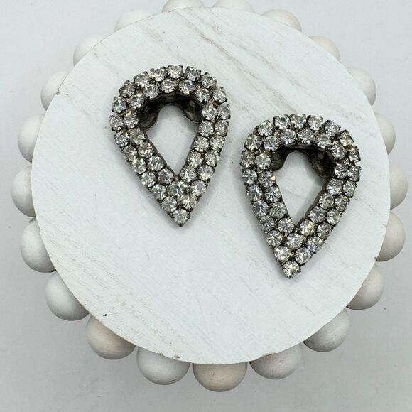 Vintage Sparkling Rhinestone Shoe Clips Large Teardrop Shape - Picture 11 of 11